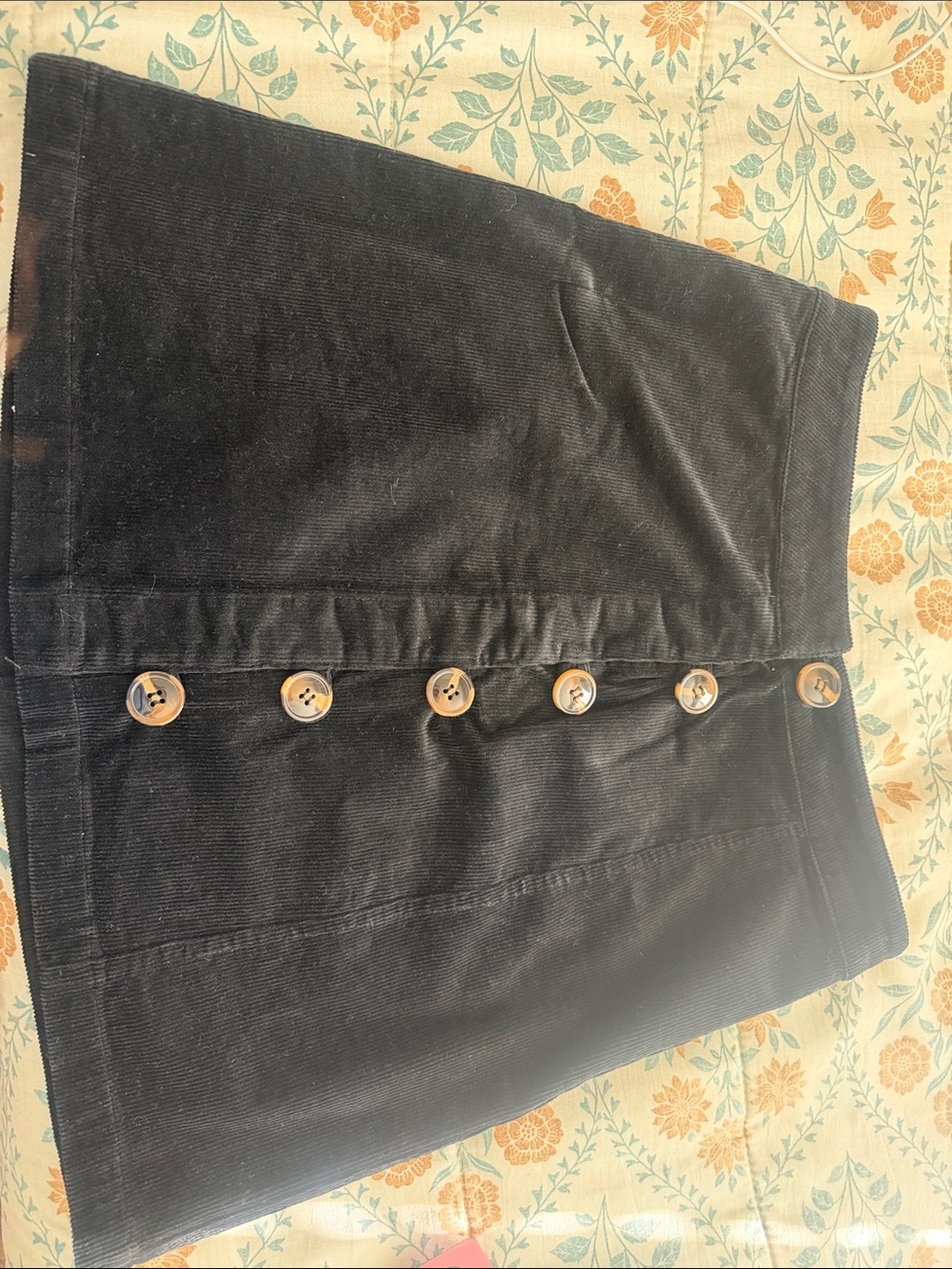 Black Corduroy Button-Front Mini Skirt